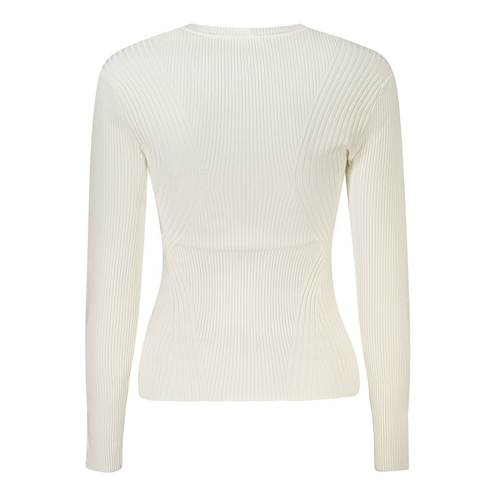 Guess Jeans Bianco viscose women's sweater, soft white knit with long sleeves and crew neckline, casual and comfortable fit.