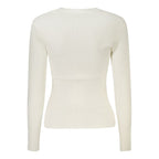 Guess Jeans Bianco viscose women's sweater, soft white knit with long sleeves and crew neckline, casual and comfortable fit.