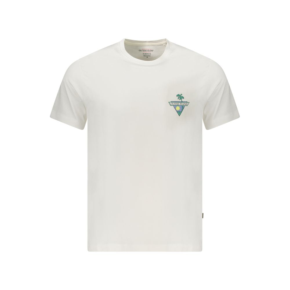 Guess Jeans Bianco organic cotton men's T-shirt, white casual shirt with crew neck and short sleeves, soft fabric and comfortable fit.