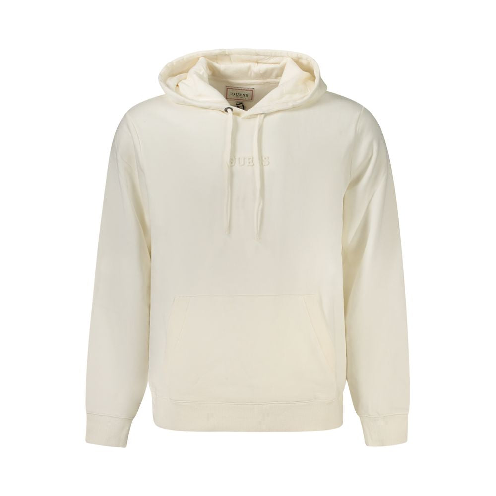 Guess Jeans men's white cotton hoodie with front kangaroo pocket and adjustable drawstrings, casual and comfortable fit.
