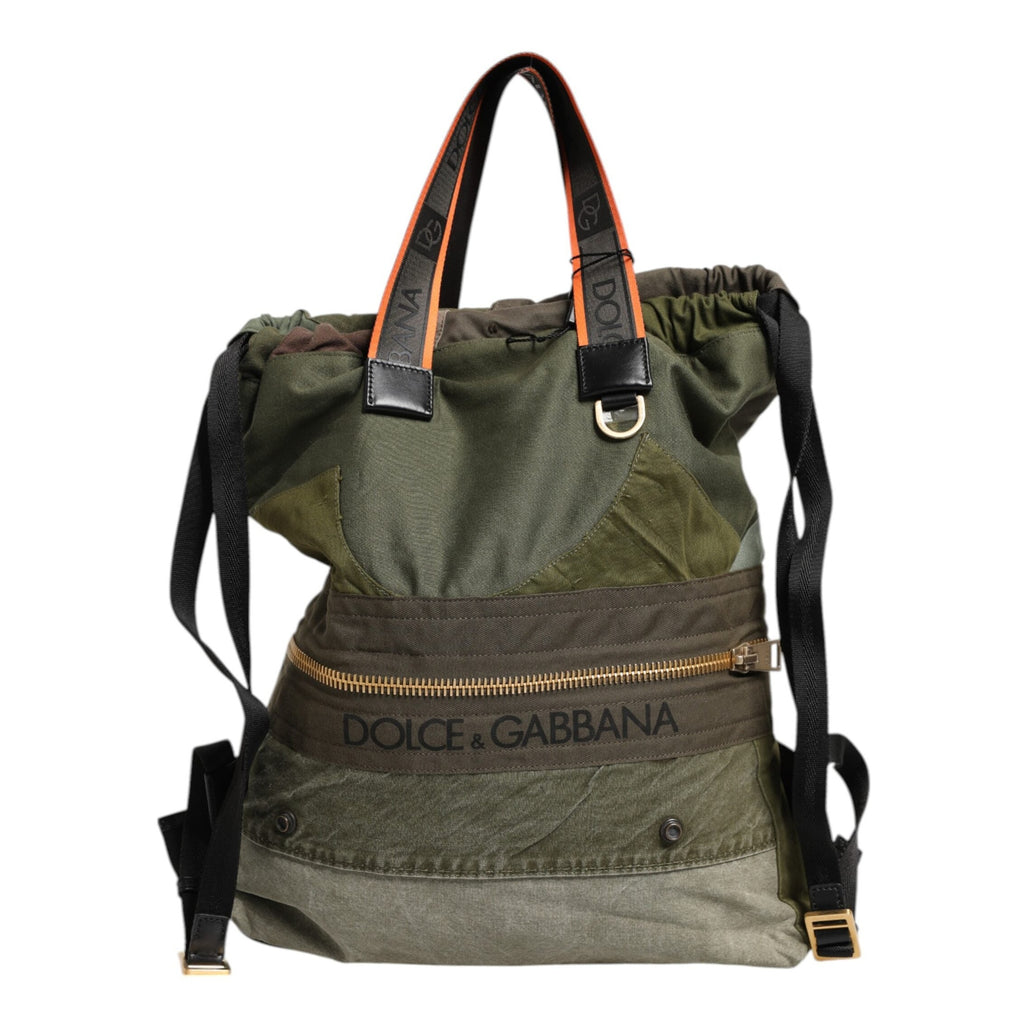Dolce & Gabbana Military Green Patchwork Rucksack Backpack Bag