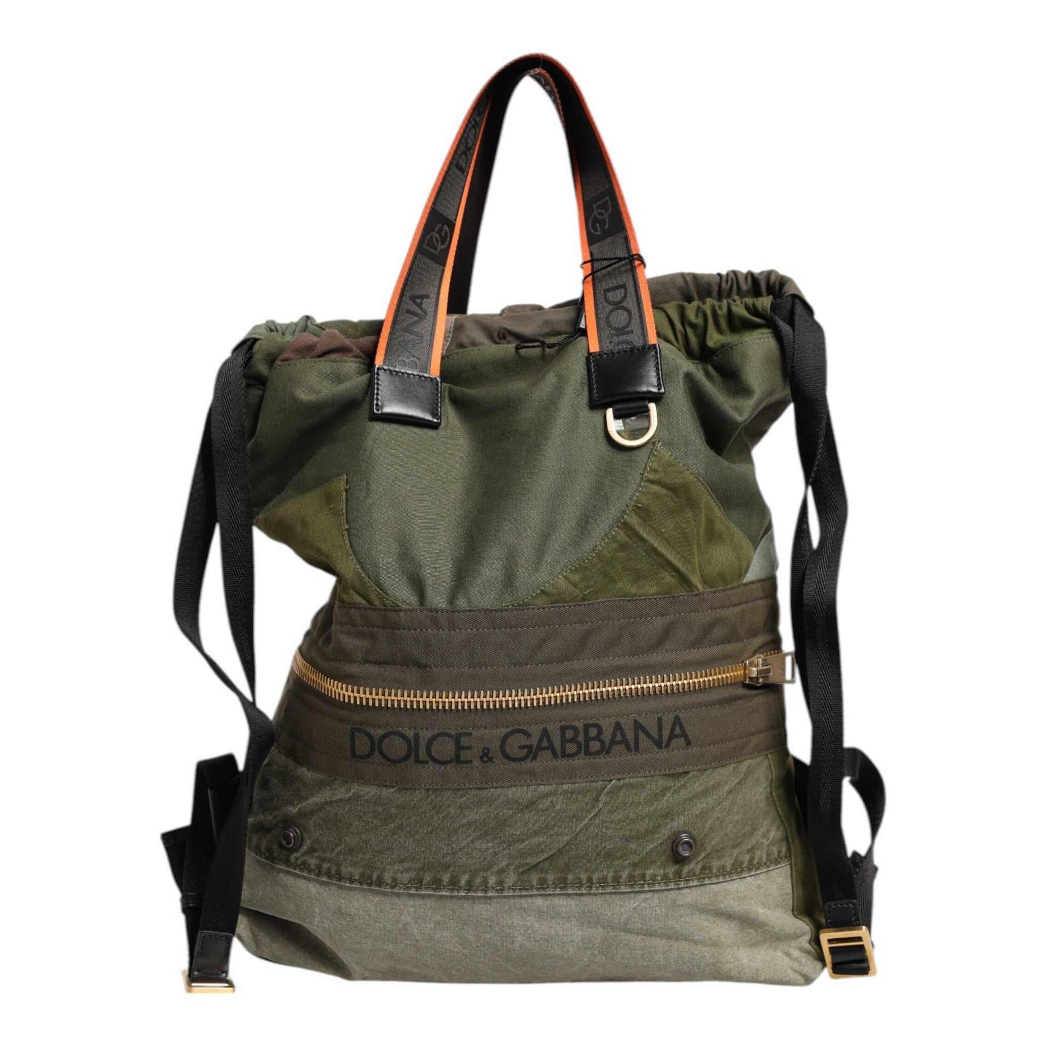 Dolce & Gabbana Military Green Patchwork Rucksack Backpack Bag