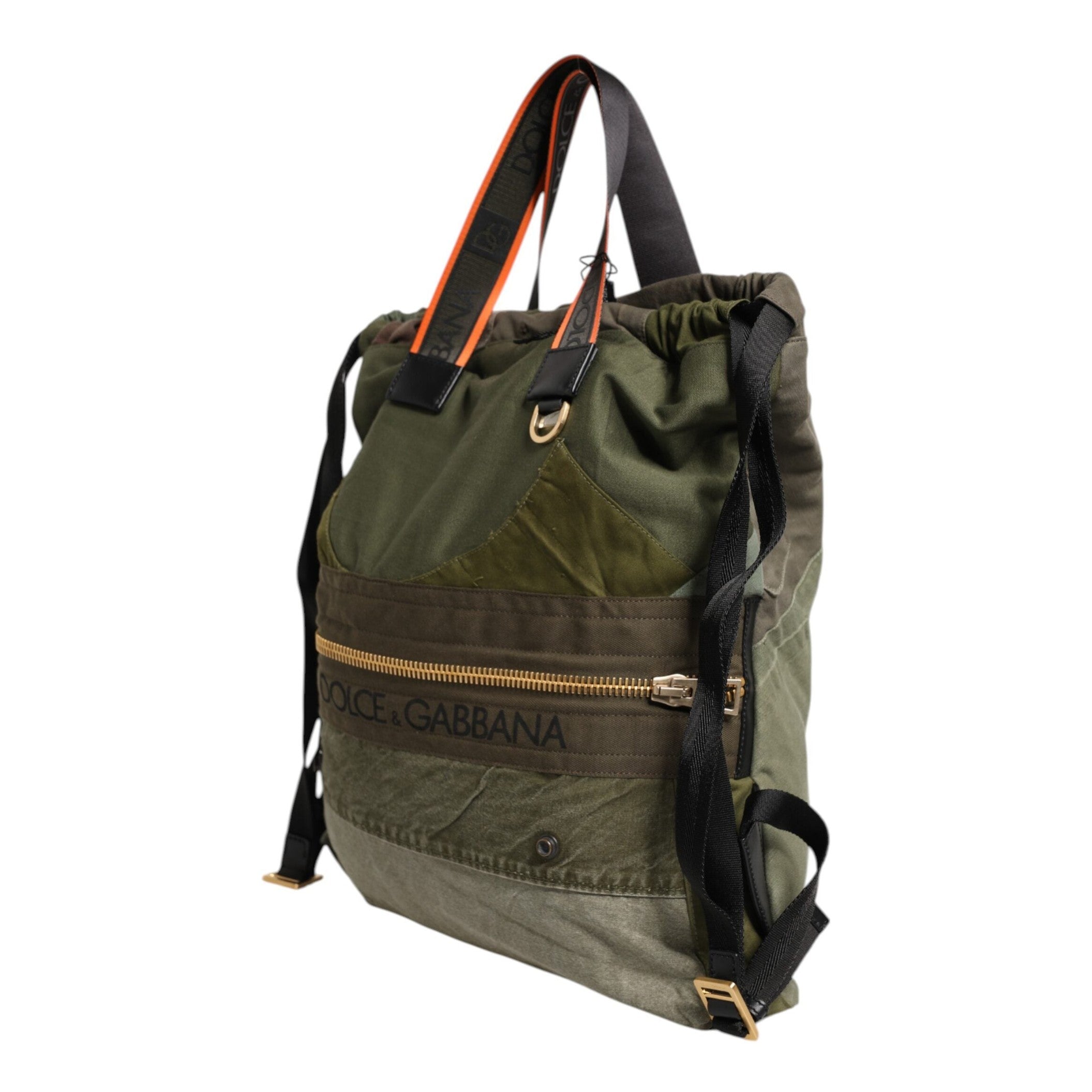 Dolce & Gabbana Military Green Patchwork Rucksack Backpack Bag