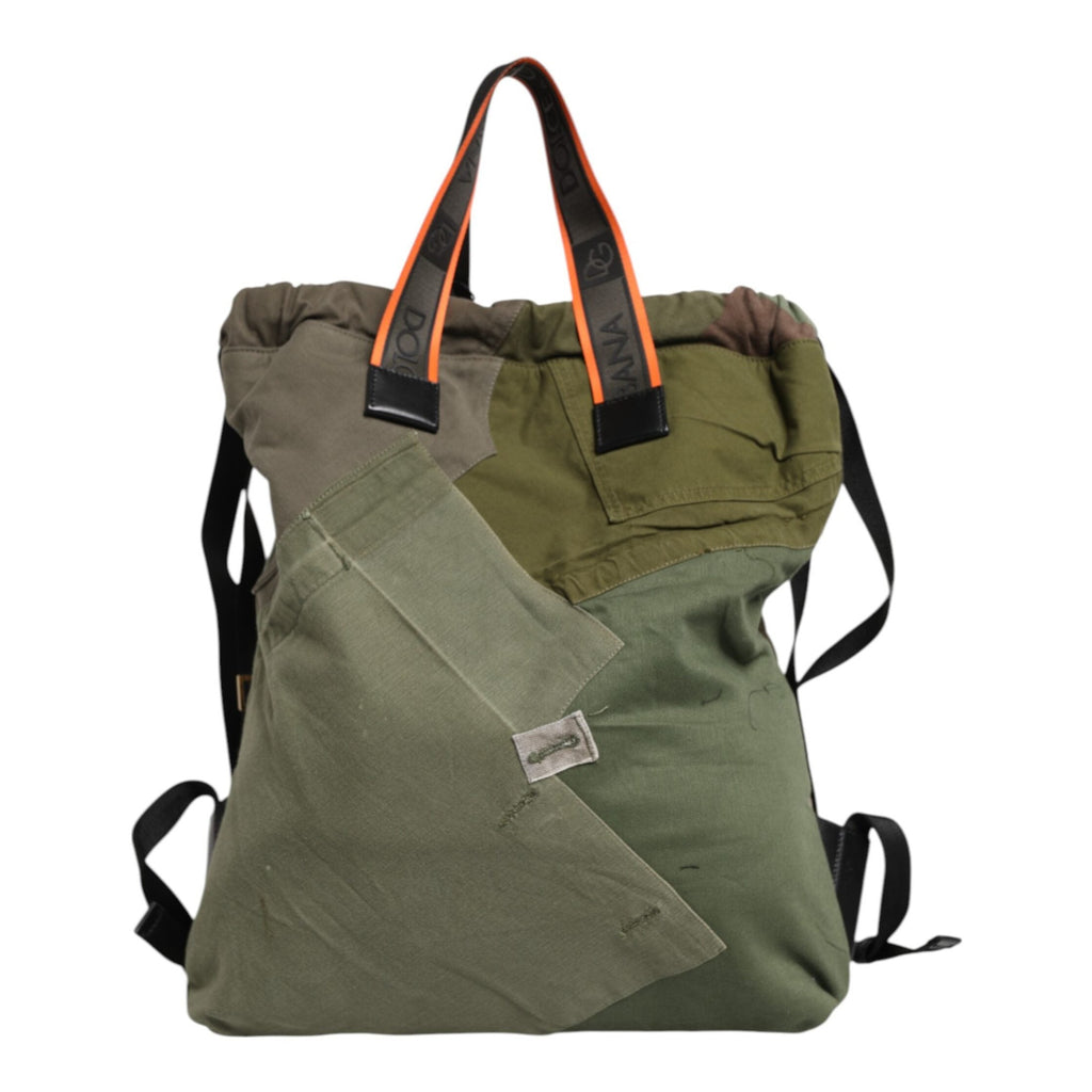 Dolce & Gabbana Military Green Patchwork Rucksack Backpack Bag