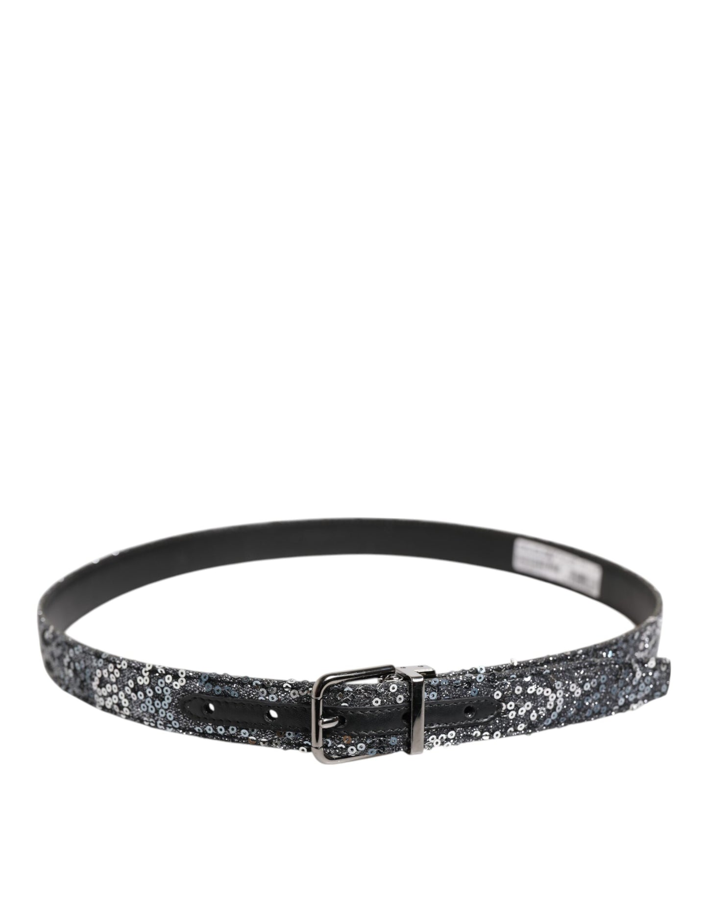 Dolce & Gabbana Black Sequins Silver Metal Logo Buckle Belt Dolce & Gabbana