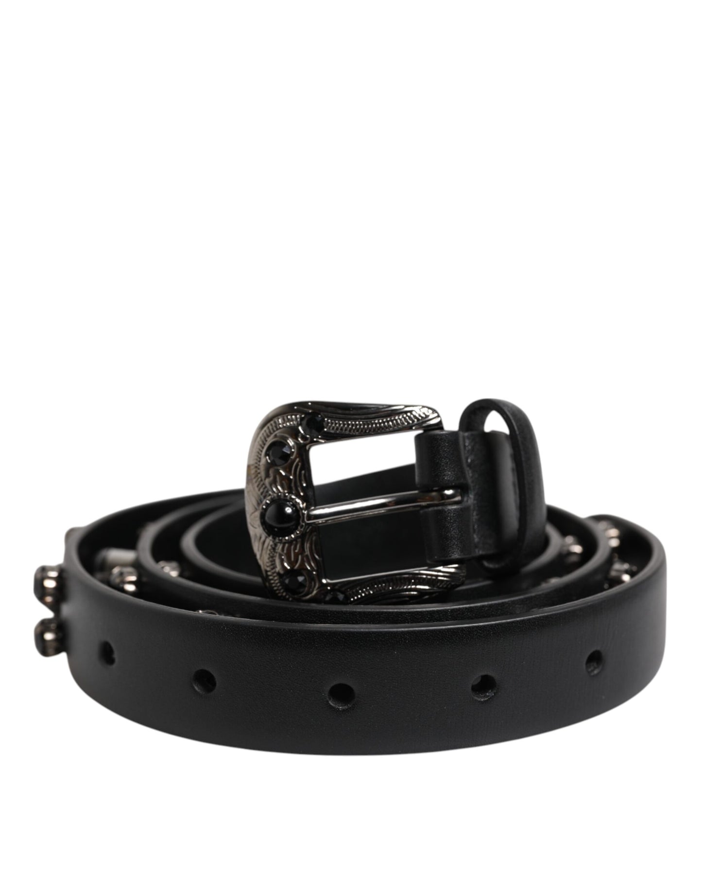 Dolce & Gabbana Black Studded Leather Metal Logo Buckle Belt Dolce & Gabbana