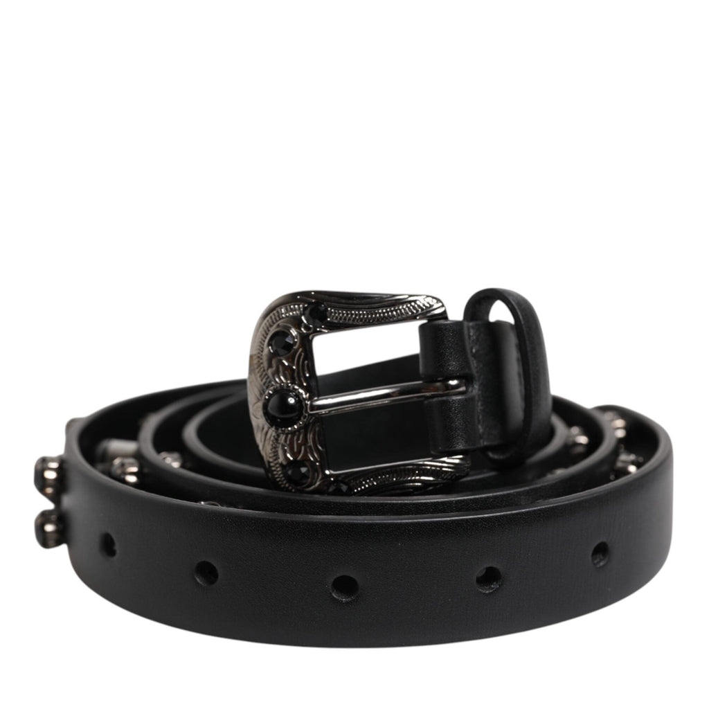 Dolce & Gabbana Black Studded Leather Metal Logo Buckle Belt