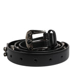 Dolce & Gabbana Black Studded Leather Metal Logo Buckle Belt