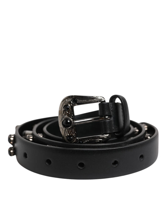 Dolce & Gabbana Black Studded Leather Metal Logo Buckle Belt Dolce & Gabbana