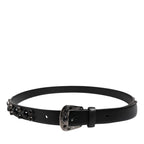 Dolce & Gabbana Black Studded Leather Metal Logo Buckle Belt