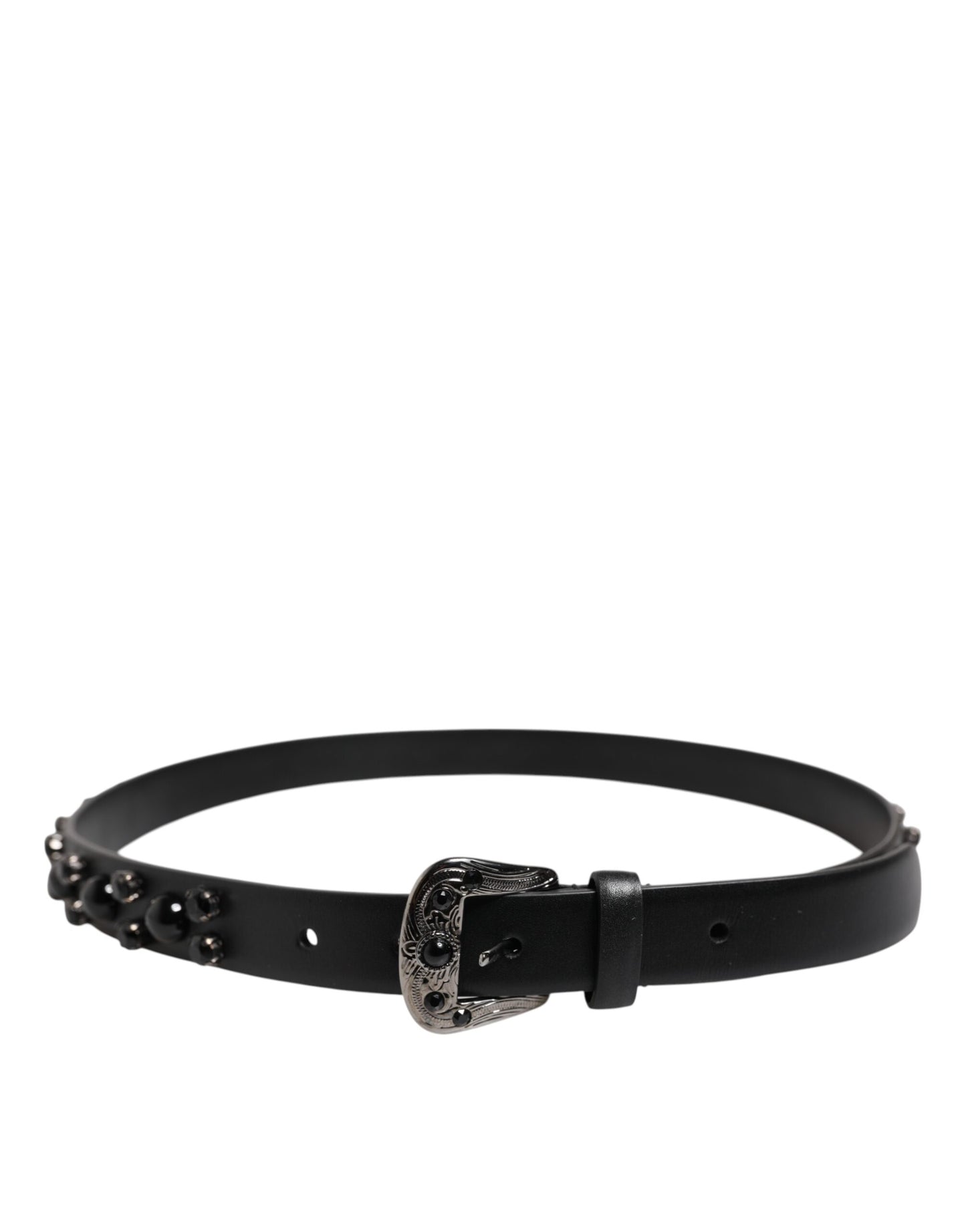 Dolce & Gabbana Black Studded Leather Metal Logo Buckle Belt Dolce & Gabbana