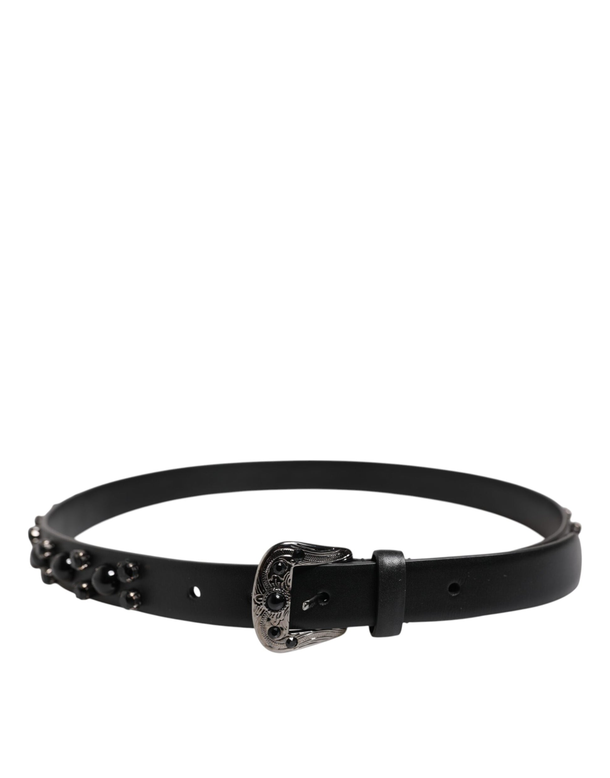 Dolce & Gabbana Black Studded Leather Metal Logo Buckle Belt Dolce & Gabbana