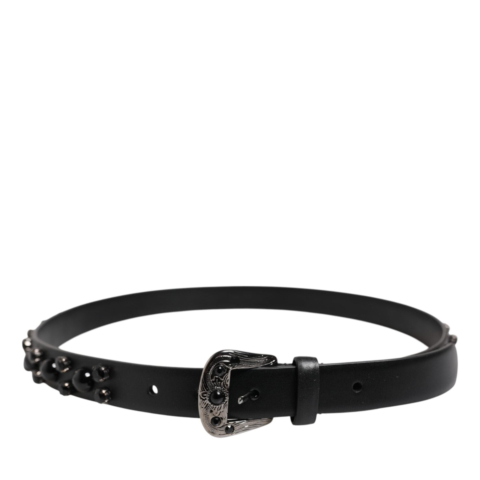 Dolce & Gabbana Black Studded Leather Metal Logo Buckle Belt
