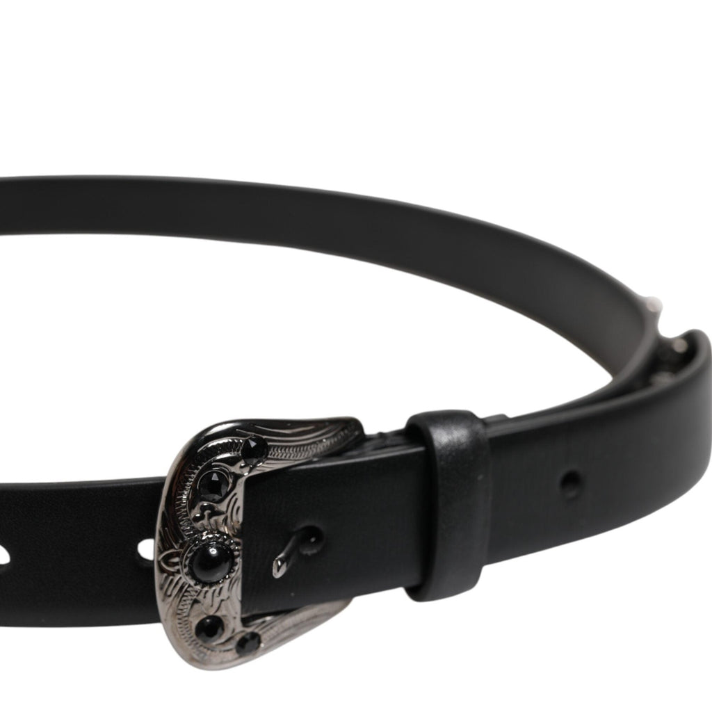 Dolce & Gabbana Black Studded Leather Metal Logo Buckle Belt