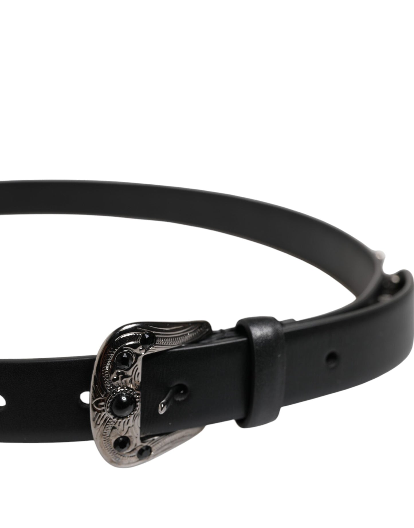 Dolce & Gabbana Black Studded Leather Metal Logo Buckle Belt Dolce & Gabbana