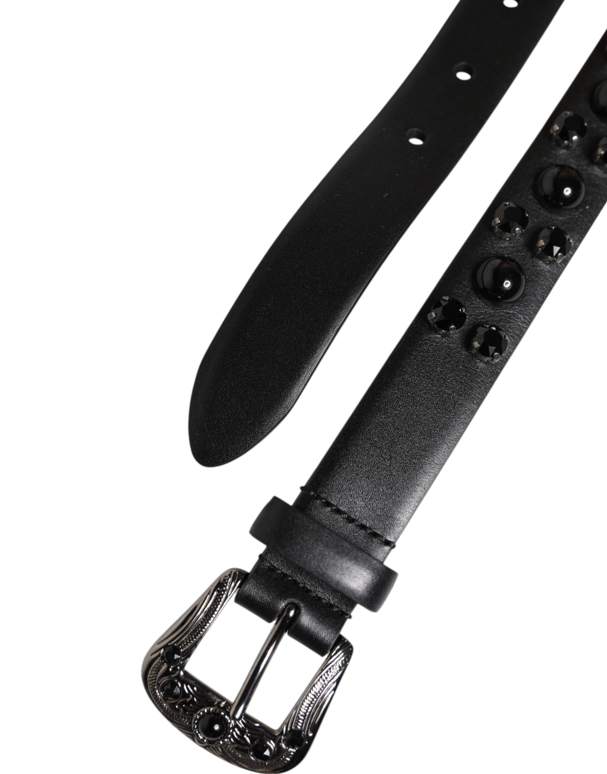 Dolce & Gabbana Black Studded Leather Metal Logo Buckle Belt Dolce & Gabbana