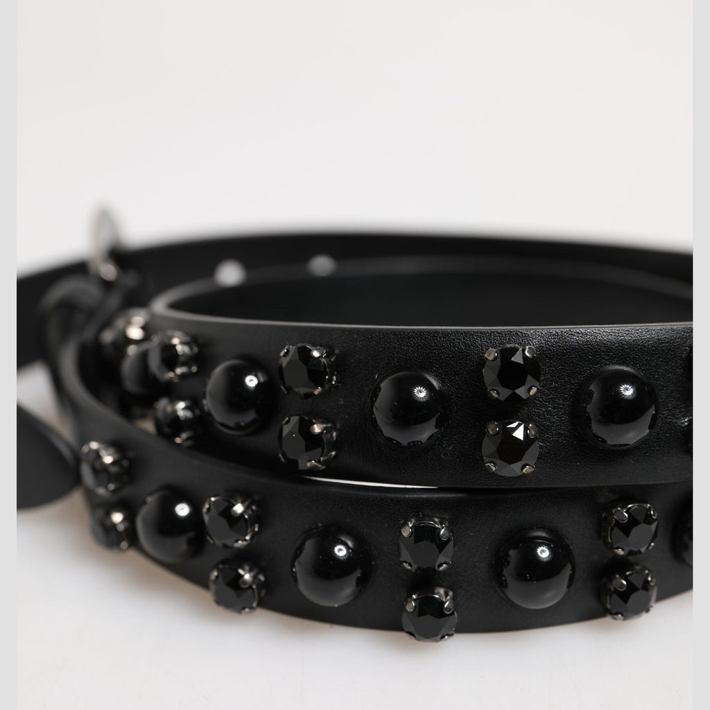 Dolce & Gabbana Black Studded Leather Metal Logo Buckle Belt