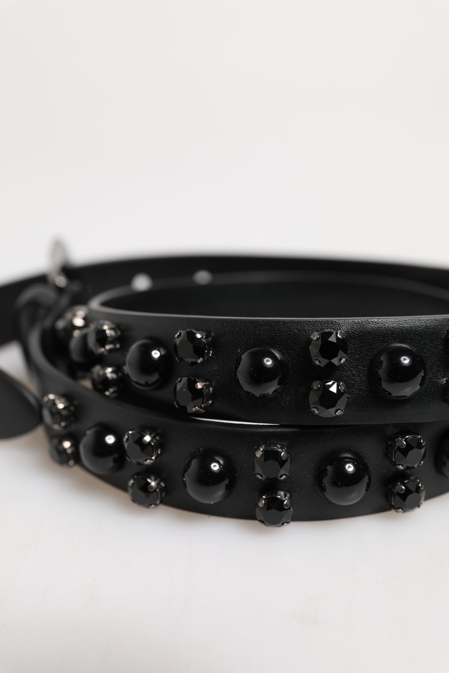 Dolce & Gabbana Black Studded Leather Metal Logo Buckle Belt Dolce & Gabbana
