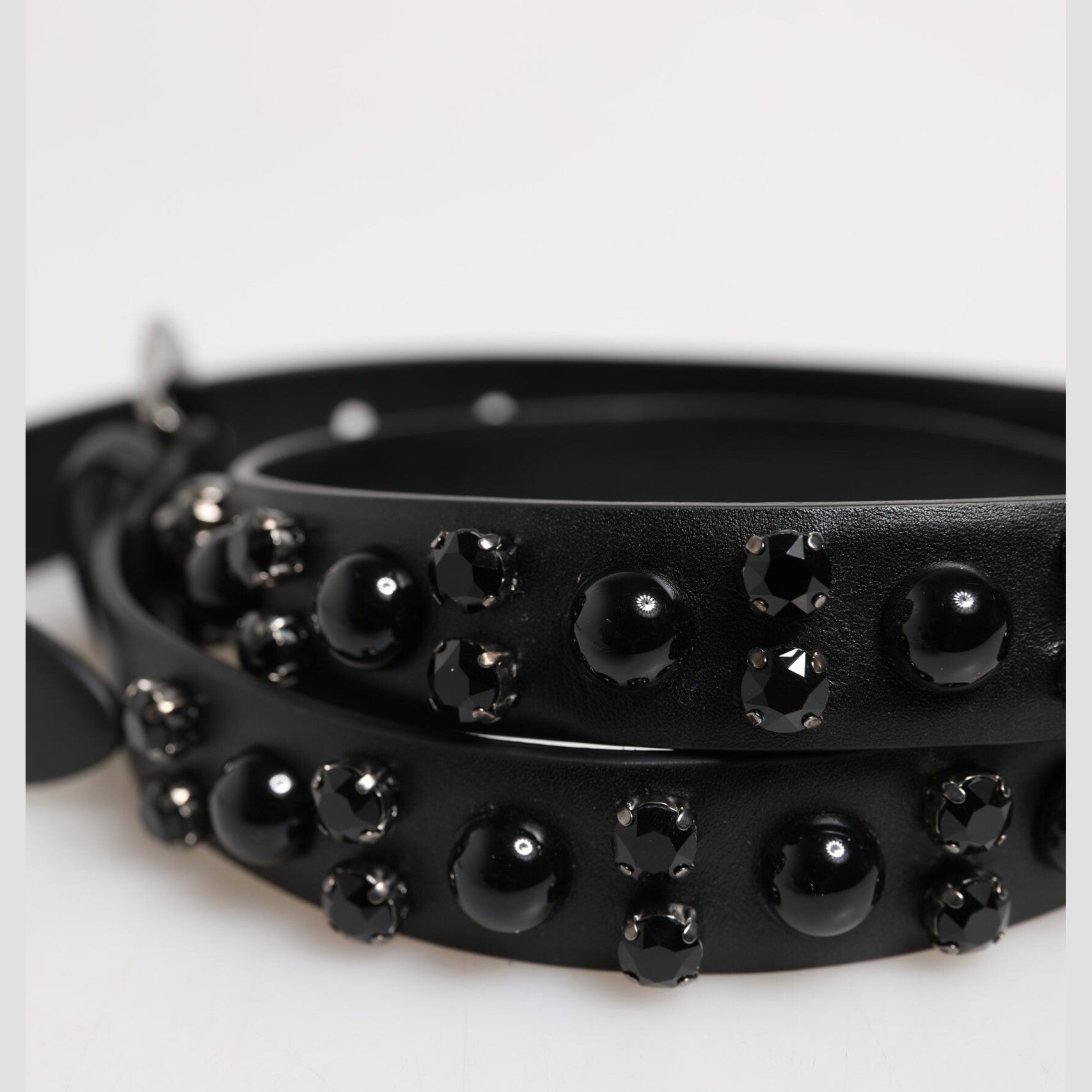 Dolce & Gabbana Black Studded Leather Metal Logo Buckle Belt