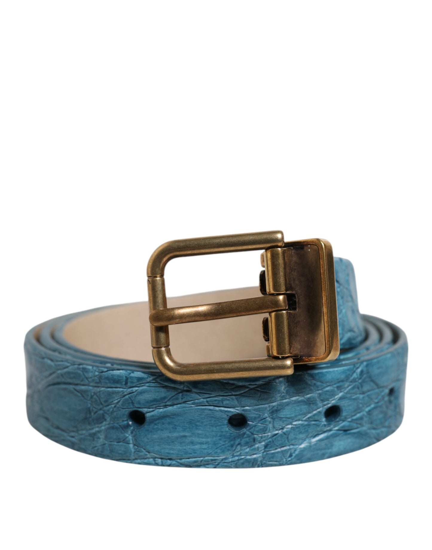 Dolce & Gabbana Blue Leather Classic Gold Metal Buckle Belt Dolce & Gabbana