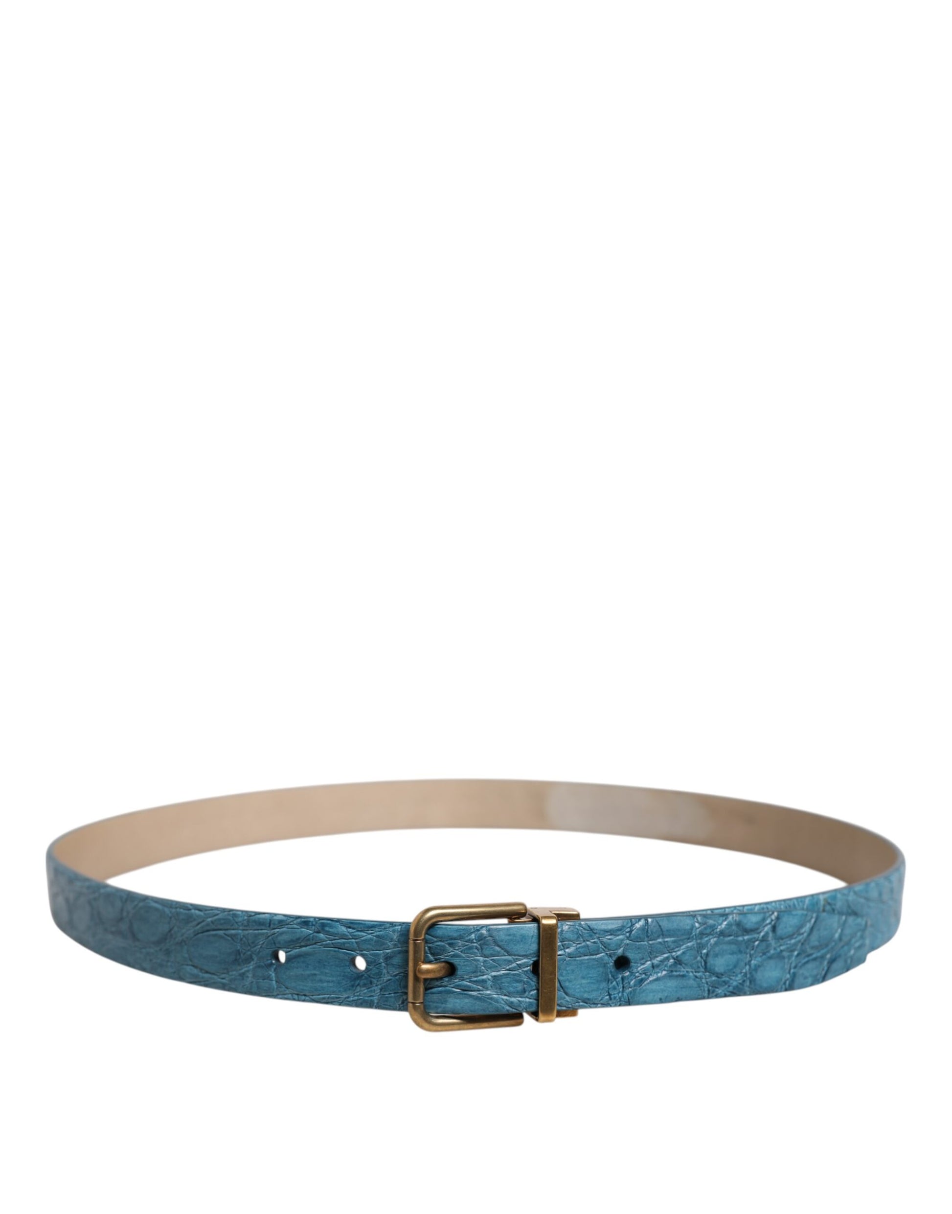 Dolce & Gabbana Blue Leather Classic Gold Metal Buckle Belt Dolce & Gabbana