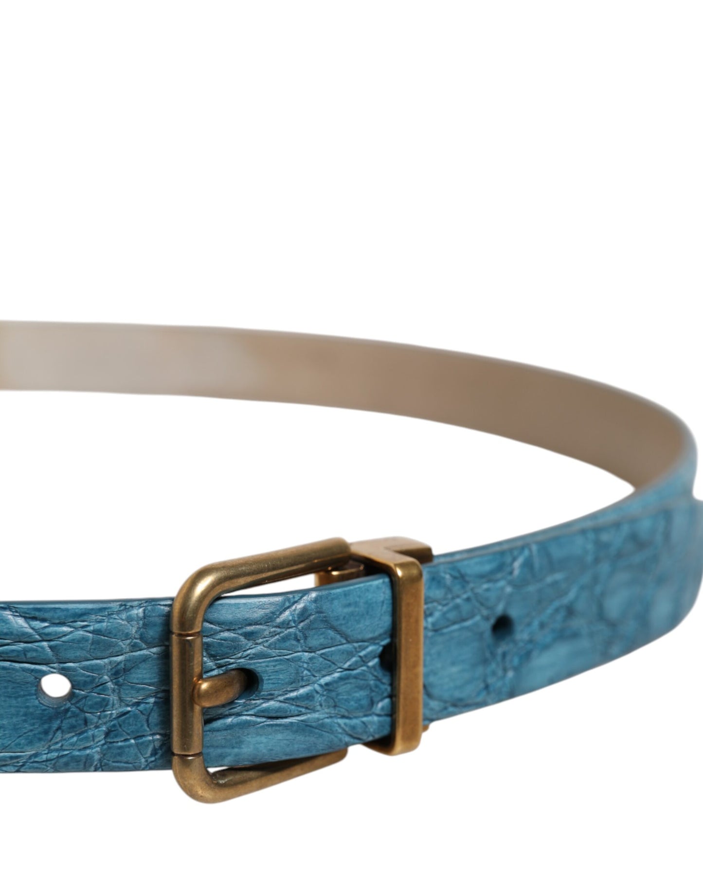 Dolce & Gabbana Blue Leather Classic Gold Metal Buckle Belt Dolce & Gabbana