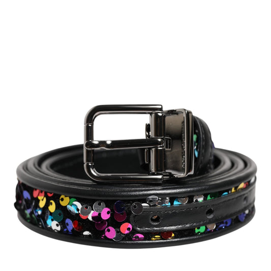 Dolce & Gabbana Black Sequin Embellished Metal Buckle Belt