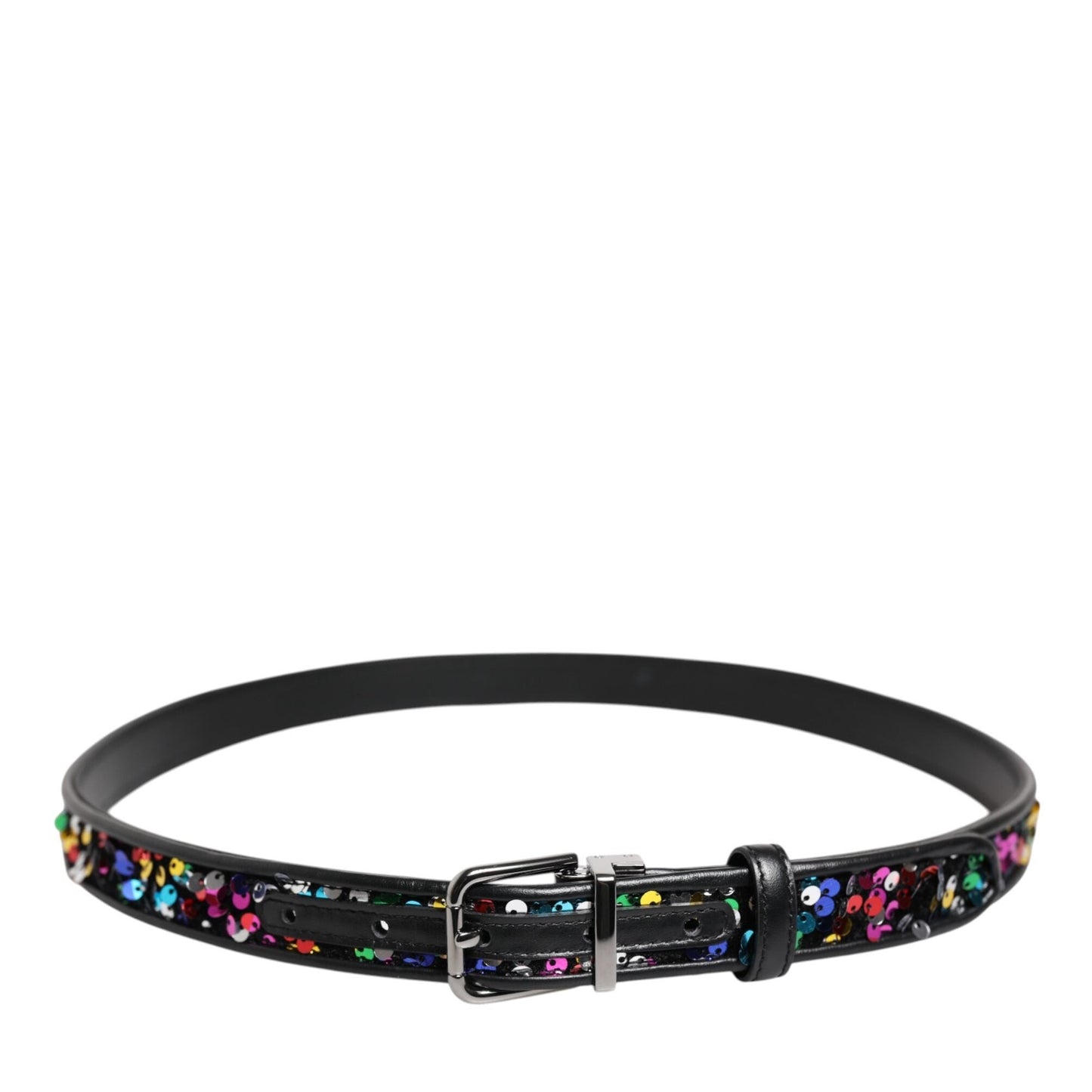 Dolce & Gabbana Black Sequin Embellished Metal Buckle Belt