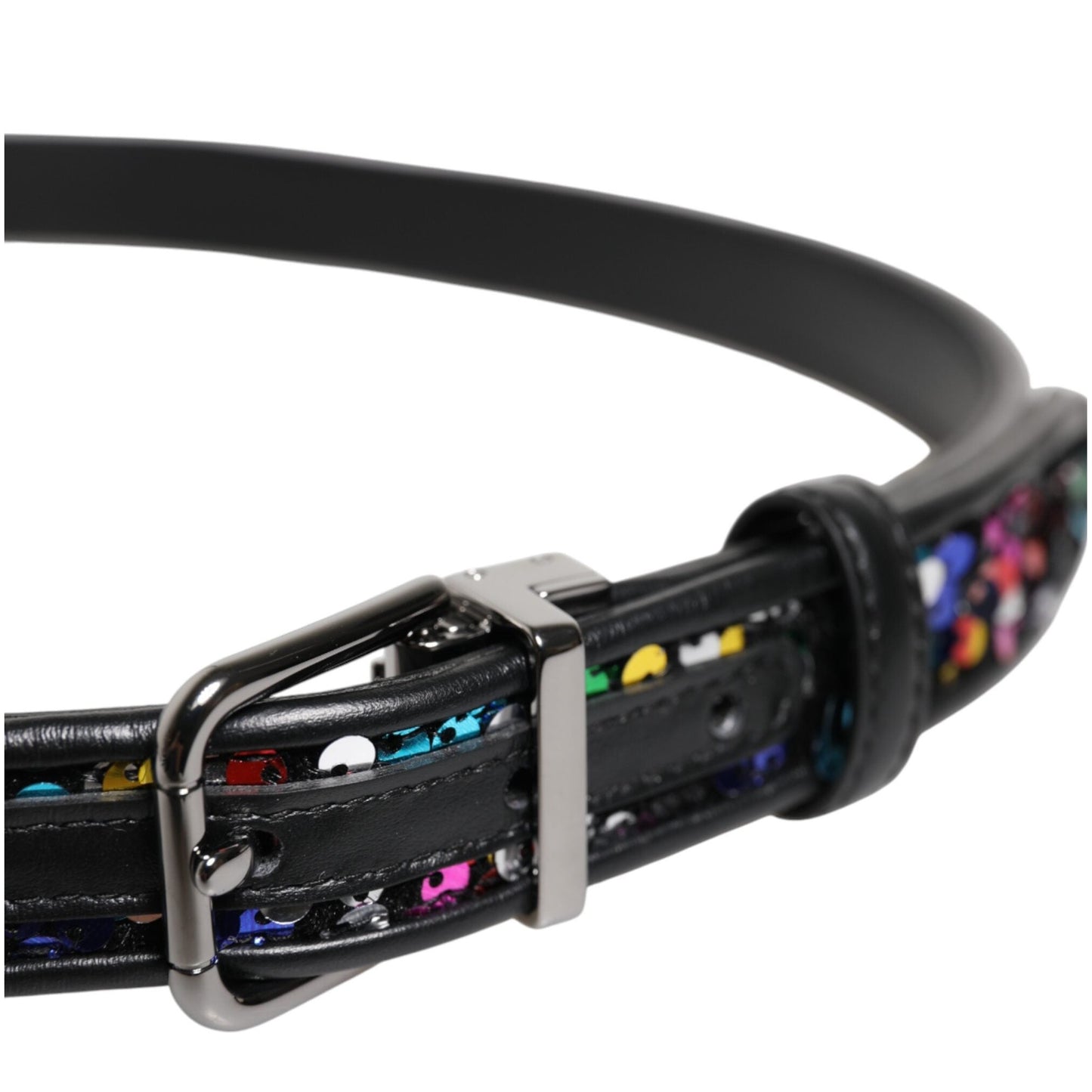Dolce & Gabbana Black Sequin Embellished Metal Buckle Belt