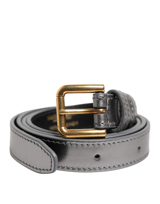 Dolce & Gabbana Silver Logo Engraved Metal Waist Buckle Belt Dolce & Gabbana