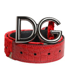 Dolce & Gabbana Red Viscose Silver DG Logo Metal Buckle Belt