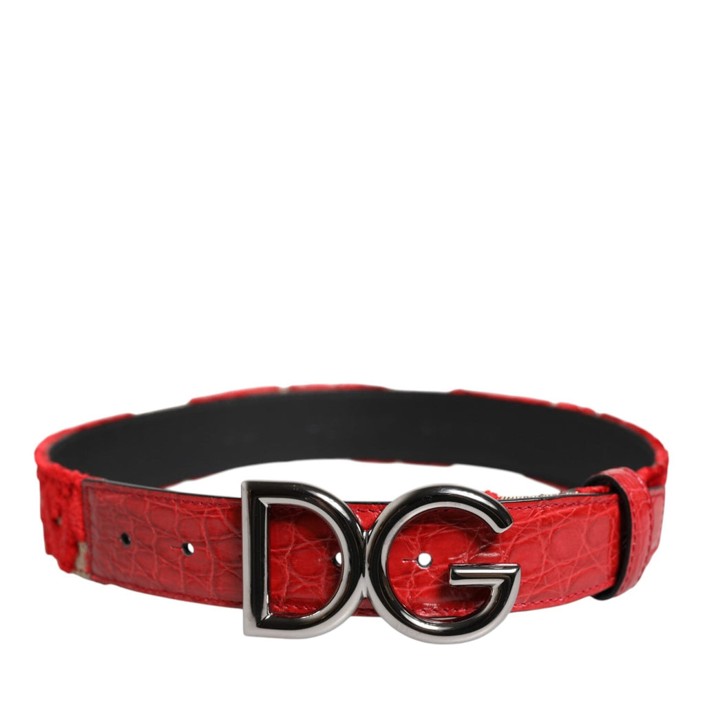 Dolce & Gabbana Red Viscose Silver DG Logo Metal Buckle Belt