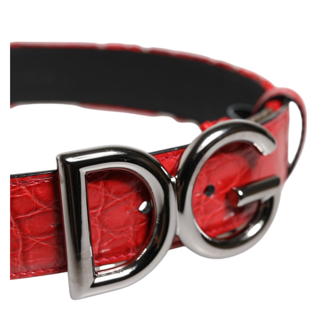 Dolce & Gabbana Red Viscose Silver DG Logo Metal Buckle Belt