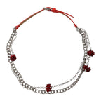 Dolce & Gabbana Red Leather Silver Chain Floral Cintura Belt
