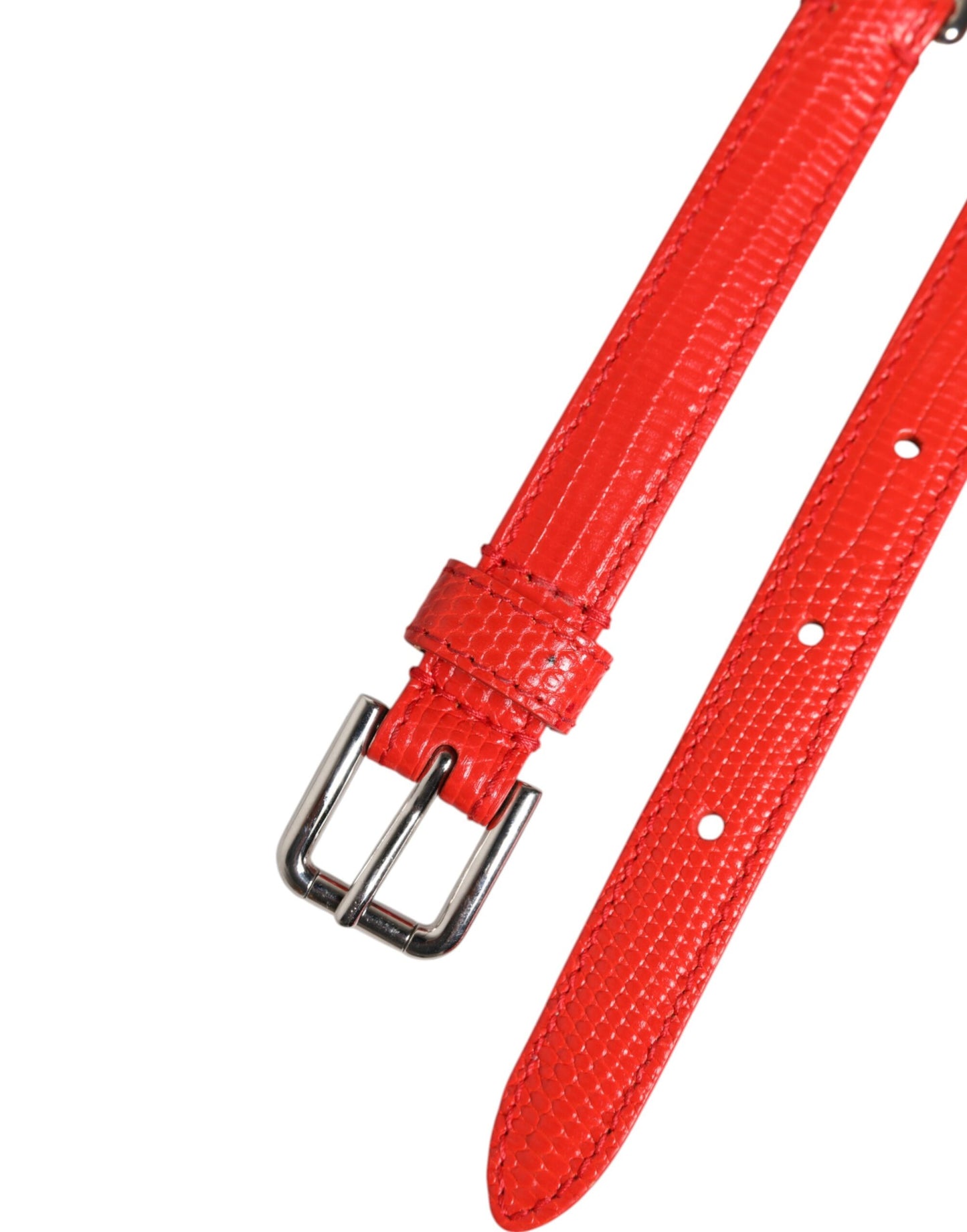 Dolce & Gabbana Red Leather Silver Chain Floral Cintura Belt Dolce & Gabbana