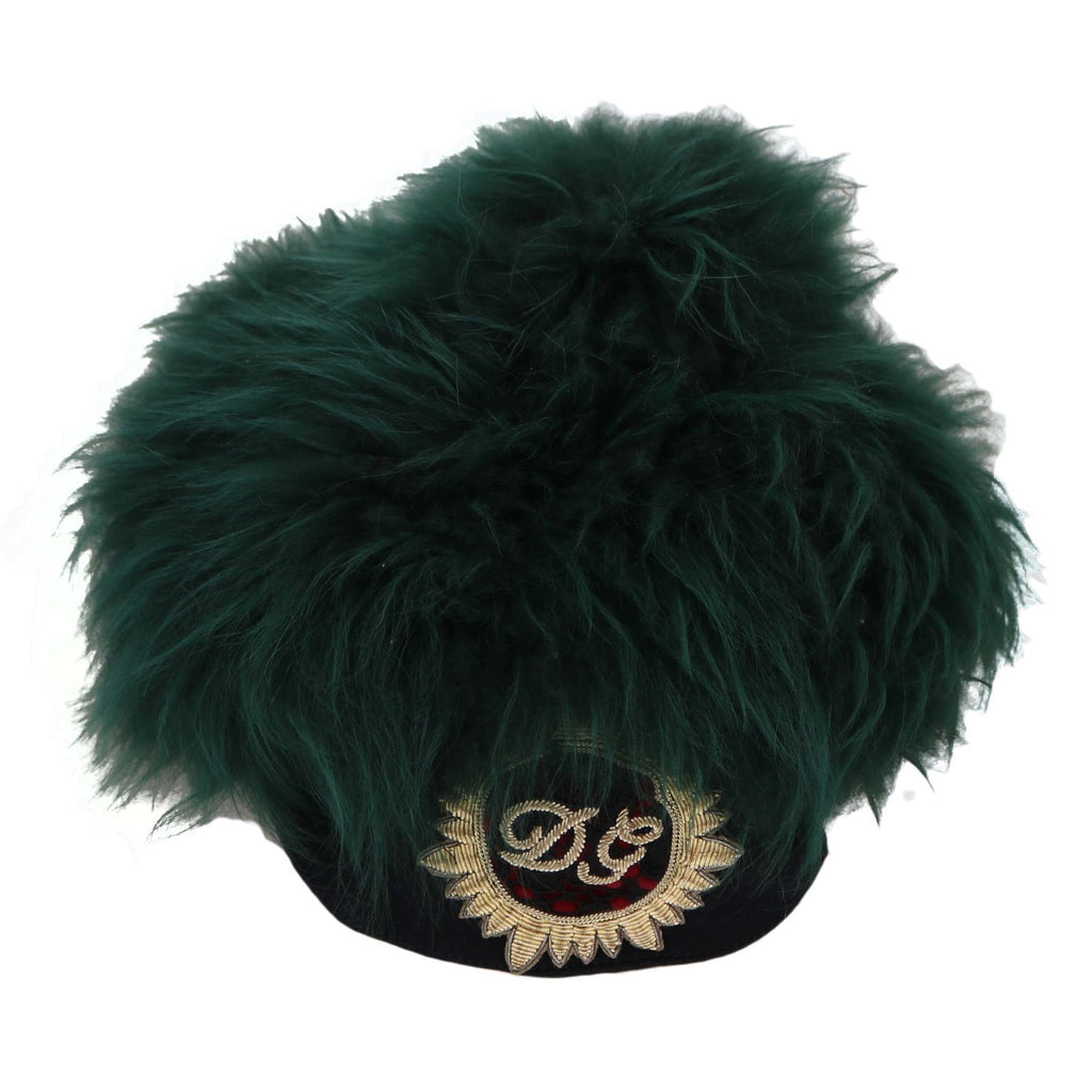 Dolce & Gabbana Green Fur DG Logo Embroidered Cloche Hat