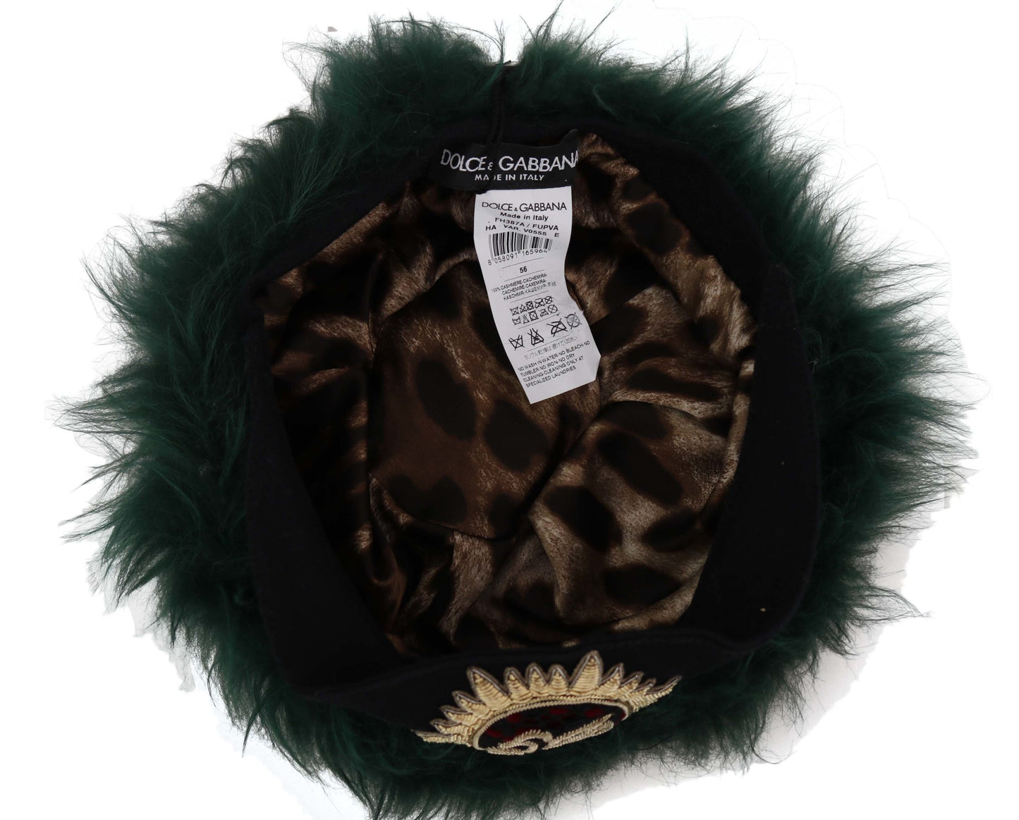 Dolce & Gabbana Green Fur DG Logo Embroidered Cloche Hat Dolce & Gabbana
