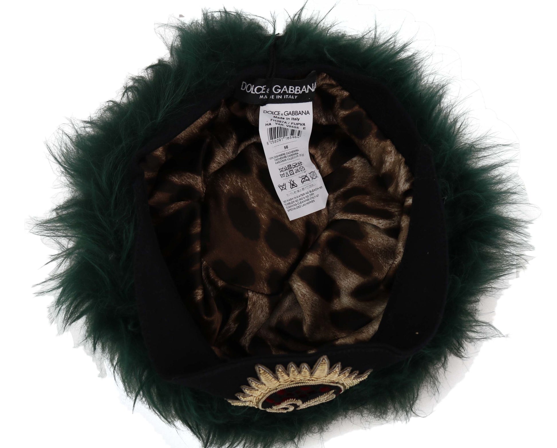 Dolce & Gabbana Green Fur DG Logo Embroidered Cloche Hat Dolce & Gabbana