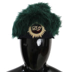 Dolce & Gabbana Green Fur DG Logo Embroidered Cloche Hat