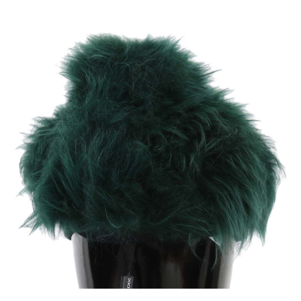 Dolce & Gabbana Green Fur DG Logo Embroidered Cloche Hat