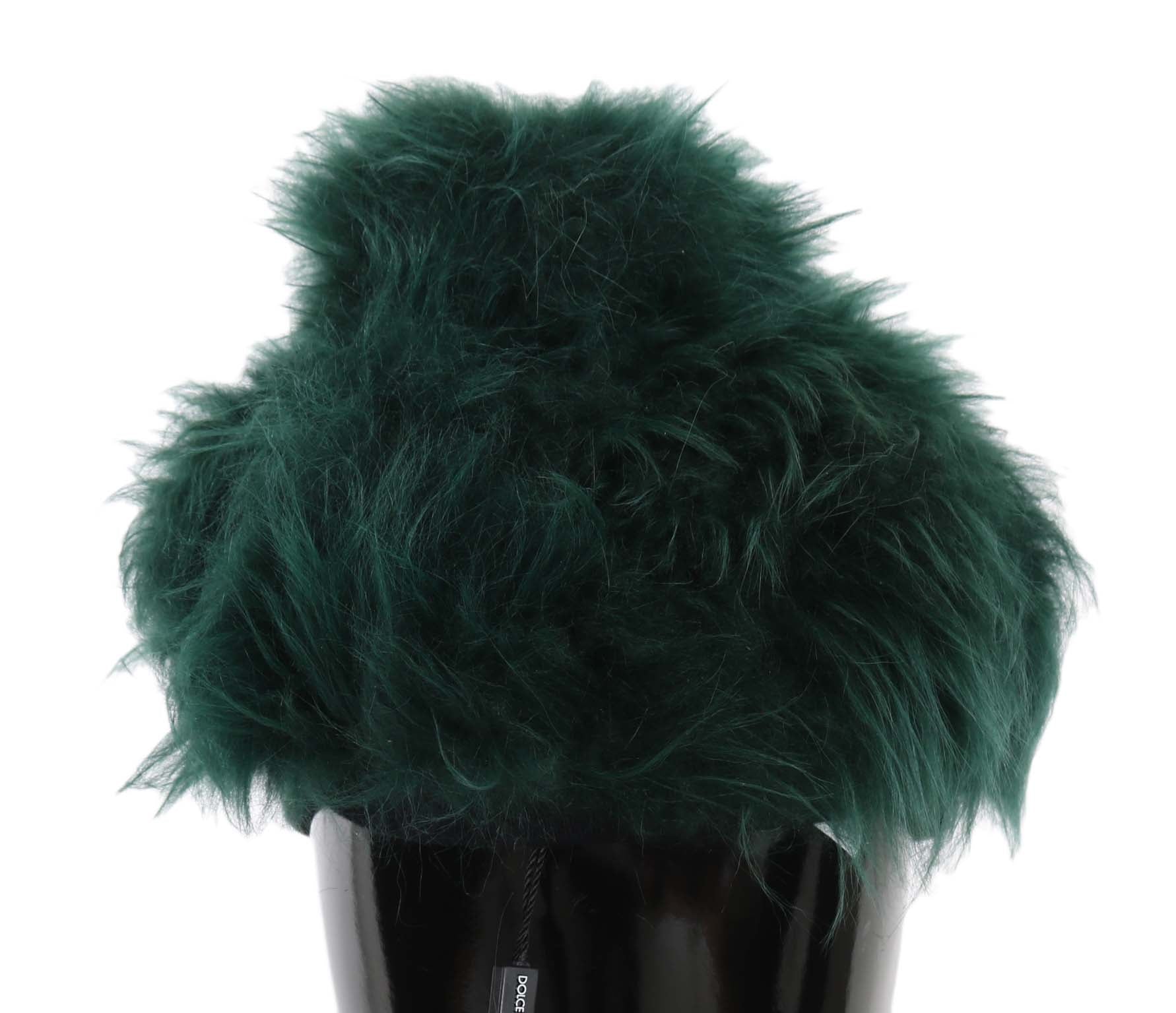 Dolce & Gabbana Green Fur DG Logo Embroidered Cloche Hat Dolce & Gabbana