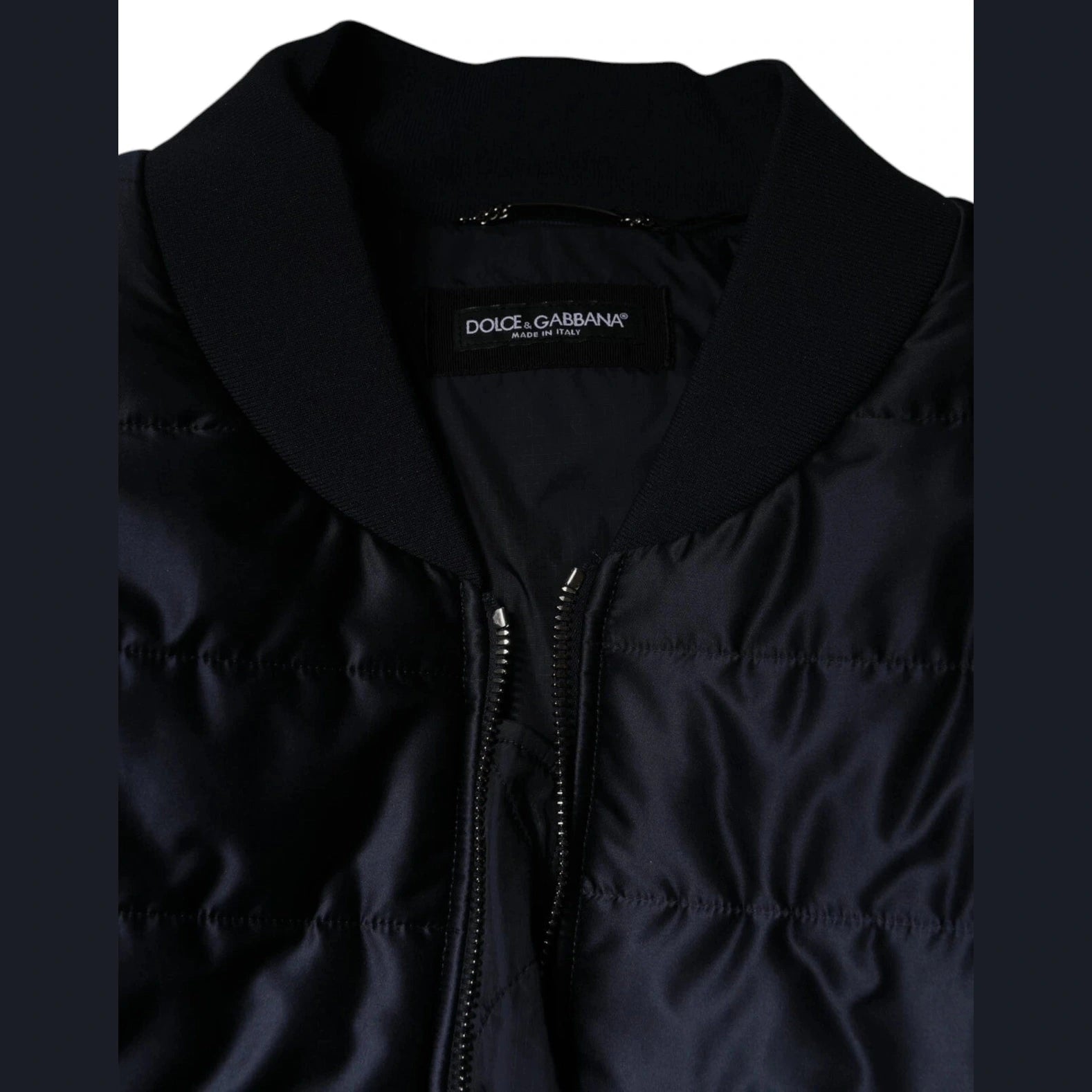 Dolce & Gabbana Dark Blue Quilted Full Zip Bomber Jacket
