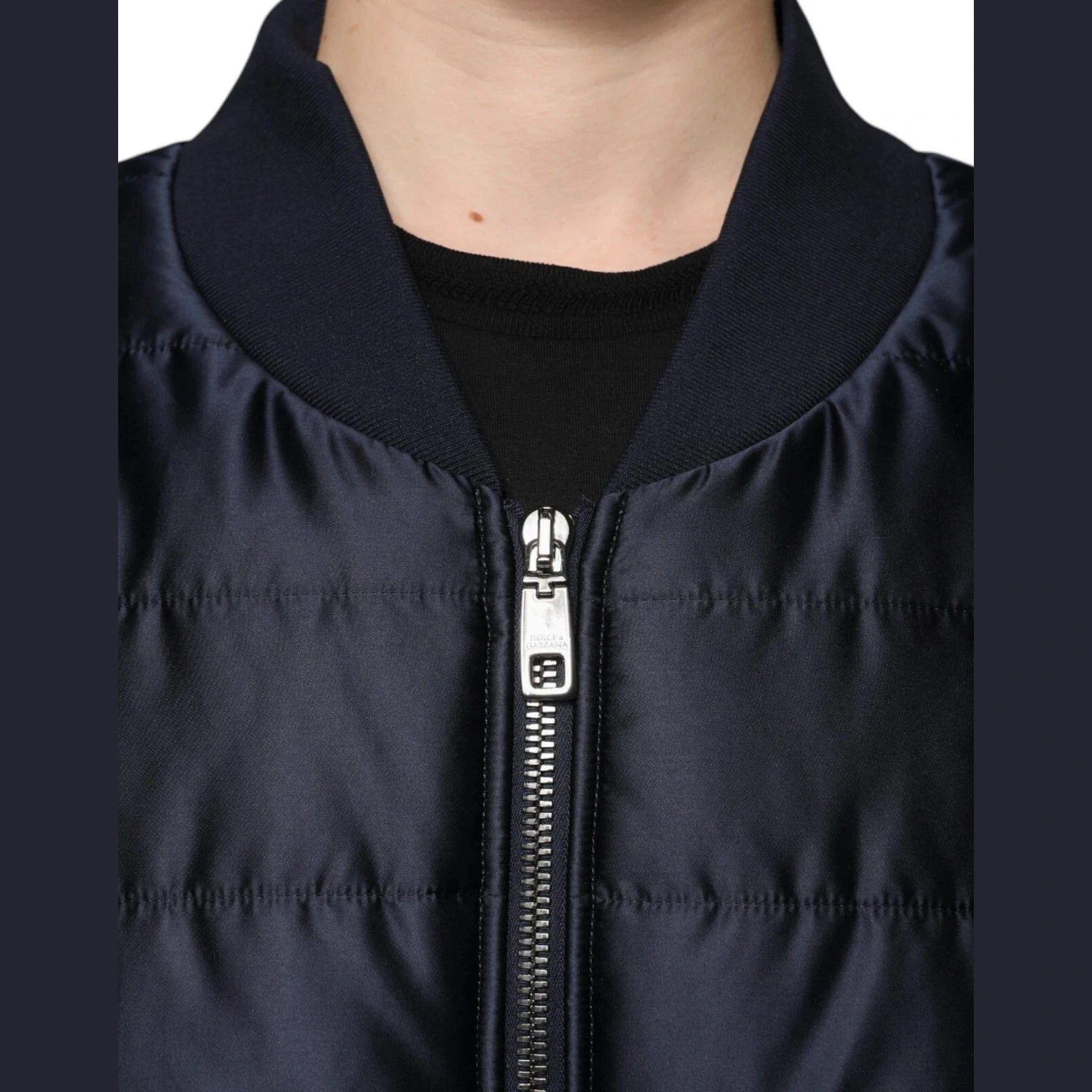 Dolce & Gabbana Dark Blue Quilted Full Zip Bomber Jacket