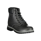 Fila black polyurethane women's ankle boots with a sleek design and sturdy sole, perfect for casual or stylish wear.