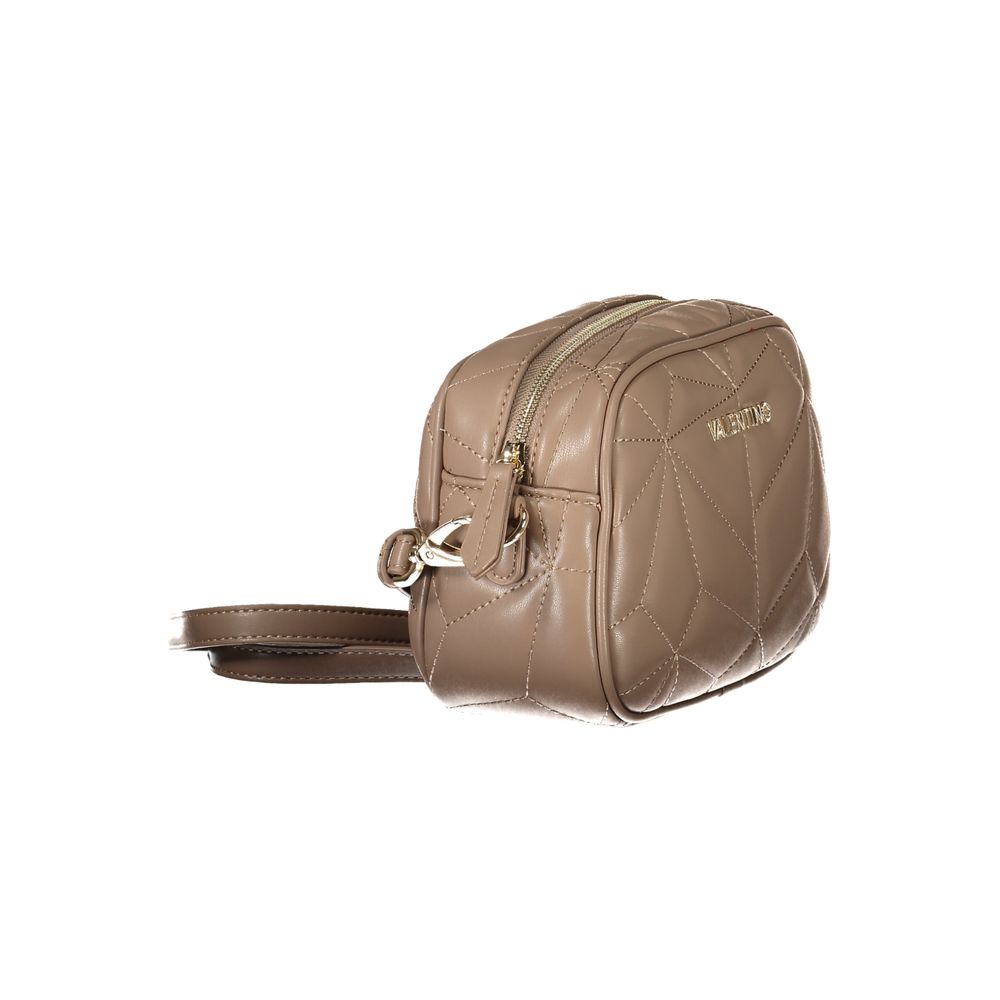Mario Valentino brown polyurethane women's bag with top handles and silver hardware, stylish and functional accessory.