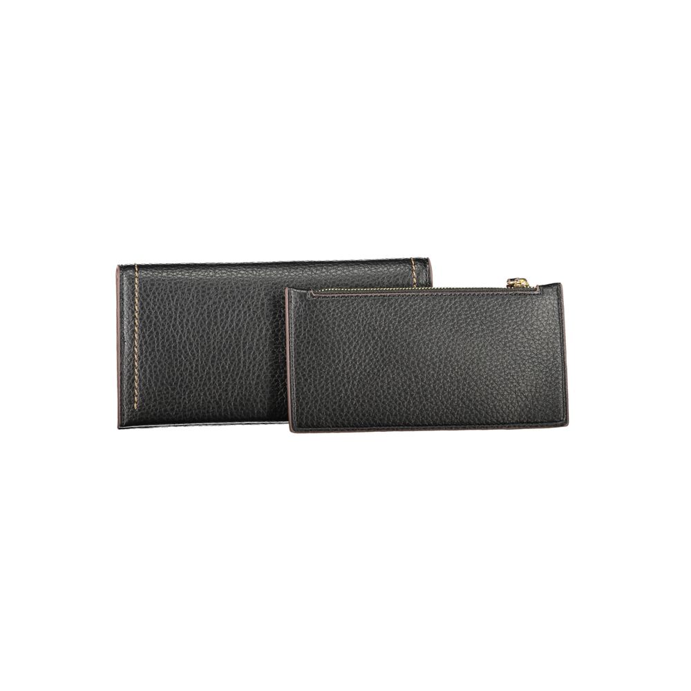 Mario Valentino Nero polyurethane women's wallet with multiple card slots and a sleek black design.