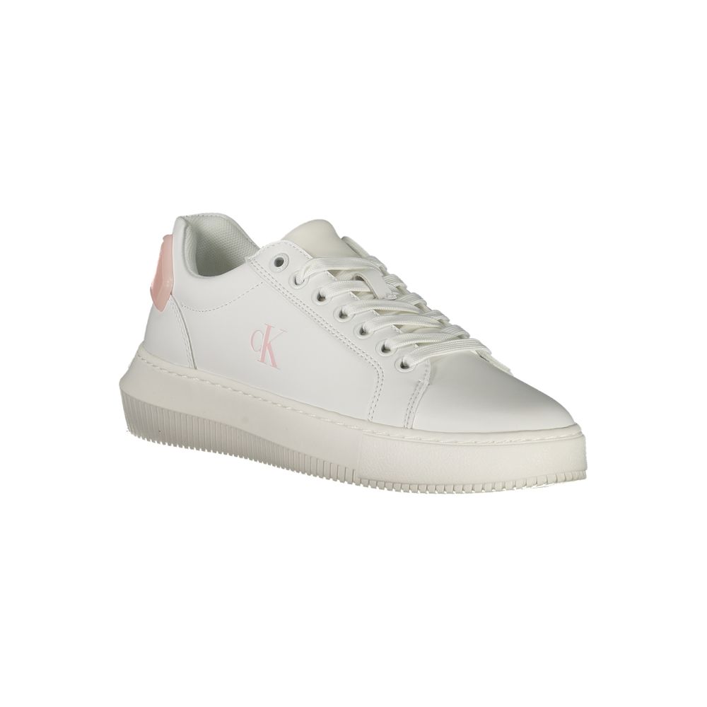 Calvin Klein white polyurethane women's sneaker with sleek design and lace-up closure, casual footwear for everyday wear.