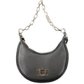 Black Guess Jeans polyurethane women's handbag with sleek design and silver hardware, featuring top handles and a spacious interior.