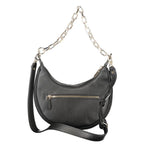Black Guess Jeans polyurethane women's handbag with sleek design and silver hardware, featuring a top handle and zipper closure.