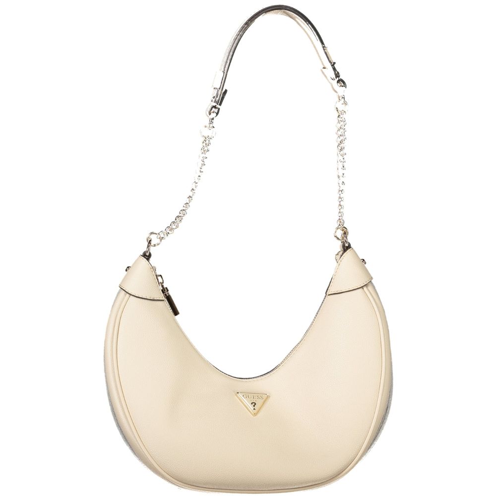 Beige Guess Jeans polyurethane women's handbag with sleek design and gold-tone hardware, stylish accessory for everyday wear.